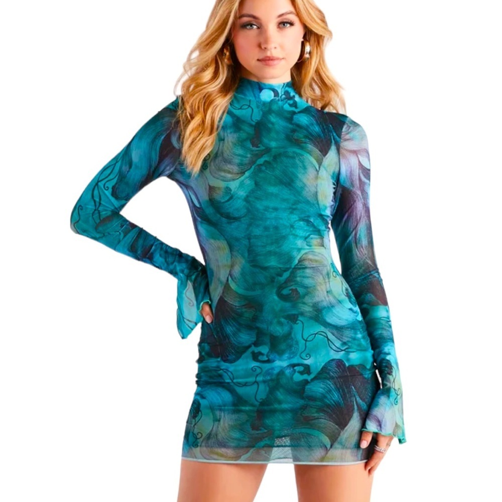 THATSSOFETCH Long Sleeve Mesh Bodycon Mini Dress NWOT
